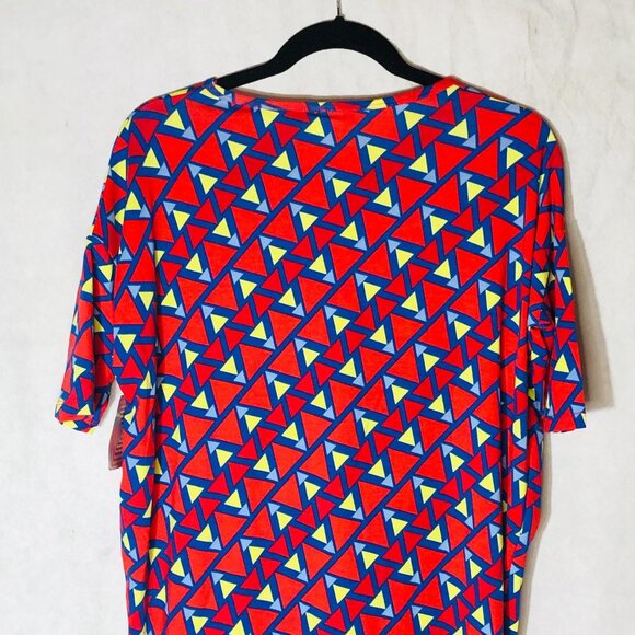 LuLaRoe Irma tunic short sleeve geometric red yellow & blue size xxs READ NEW - Picture 10 of 11